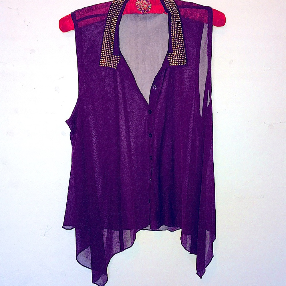 5/$25 Beautiful size L Deep wine colored sheer sleeveless top
